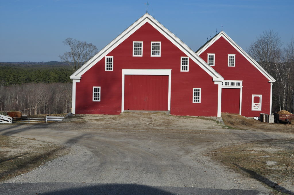 Bright Red Barns adorn the Shaker property