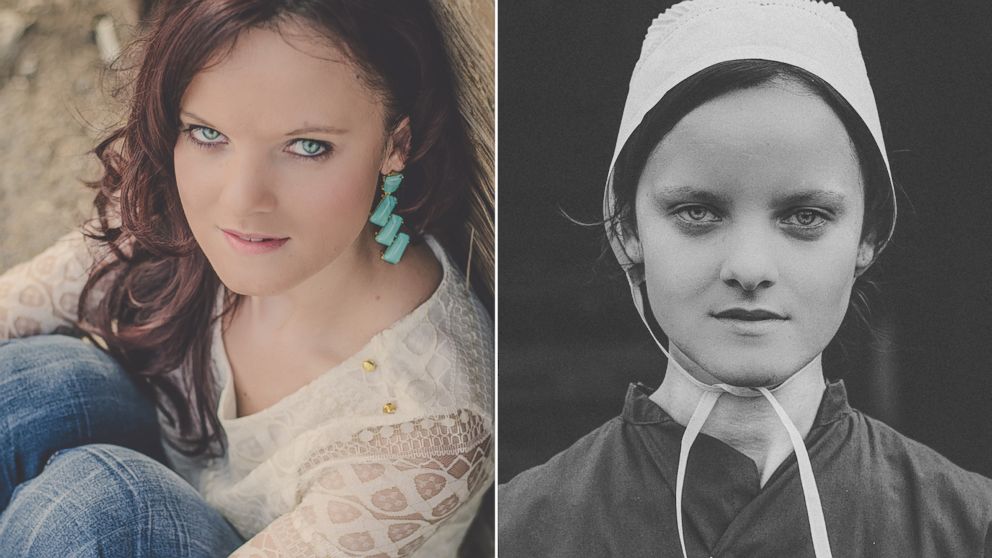 Emma Gingerich now (left) vs. when she was a young girl growing up Amish