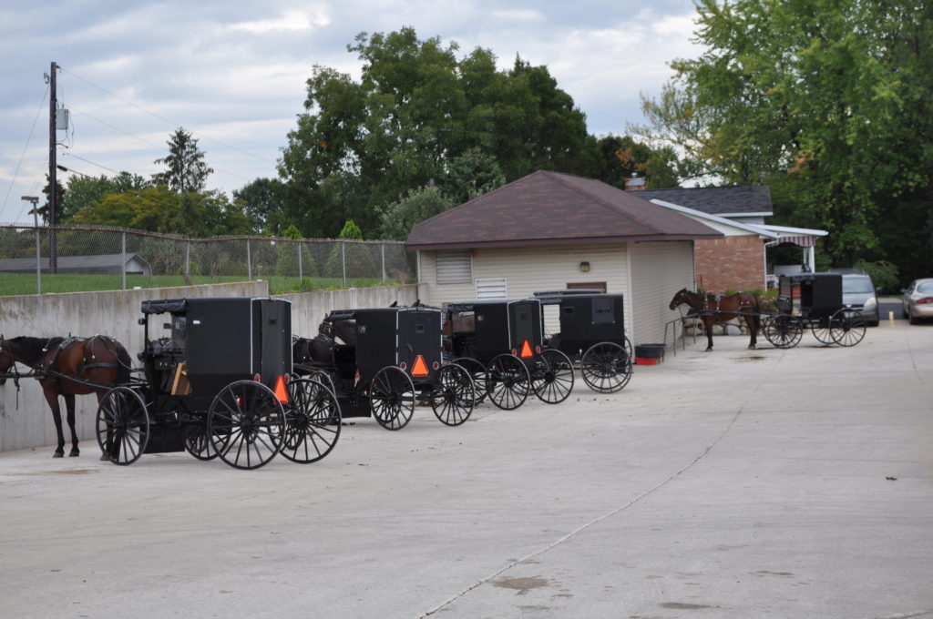 Buggies outside of a business in Berlin, Ohio