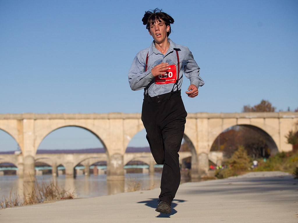 Leroy Stolzfus, 22, runs a marathon.