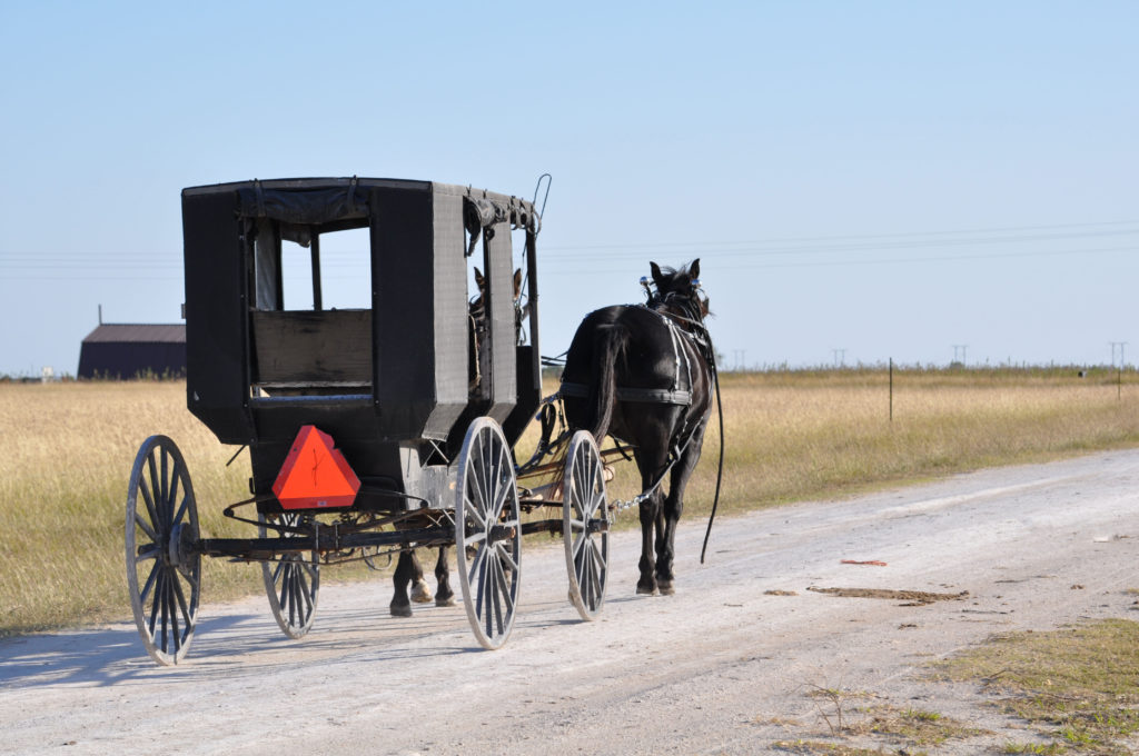 A buggy heads down a driveway in Beeville, Texas