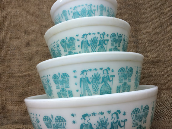 Amish bowls?  These popular Pyrex dishes have an Amish theme. Anyone remember these?