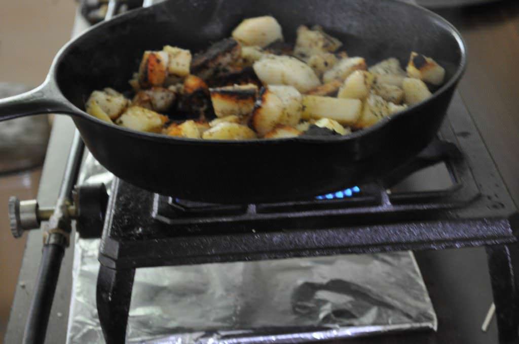 Amish fried potatoes in an iron skillet