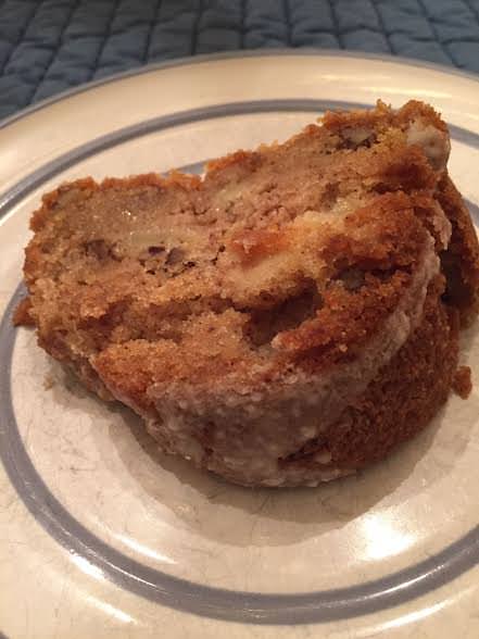 A slice of Amish pear cake, courtesy of my sister-in-law, showed up on my dessert plate last night.  Yum!